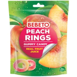 پاستیل حلقه هلو ببتو با طعم طبیعی میوه Bebeto Peach Rings وزن 60 گرم