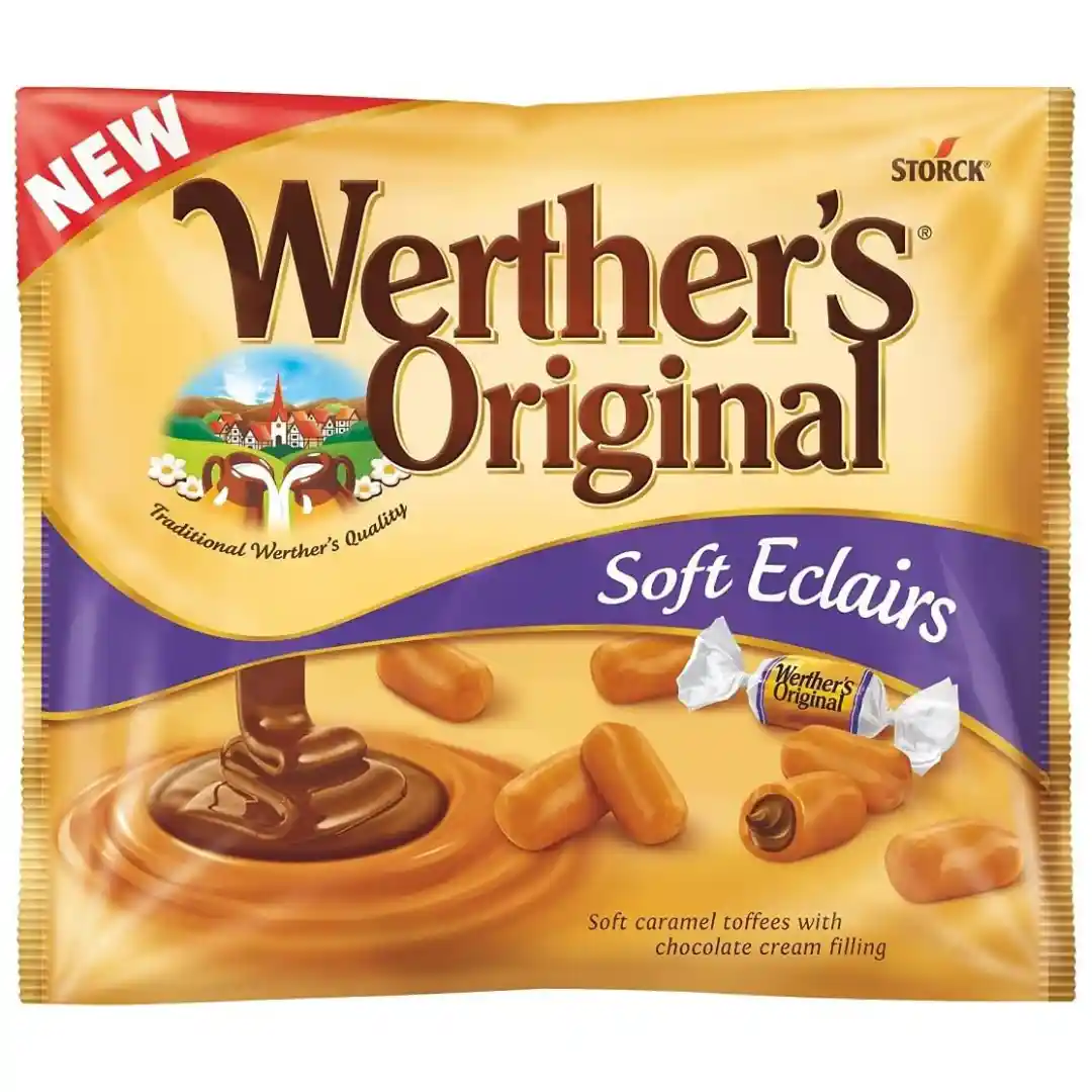 تافی کاراملی نرم اکلیر وردرز اورجینال مغز کرم شکلاتی Werther’s Original Soft Eclairs وزن ۵۰۰ گرم