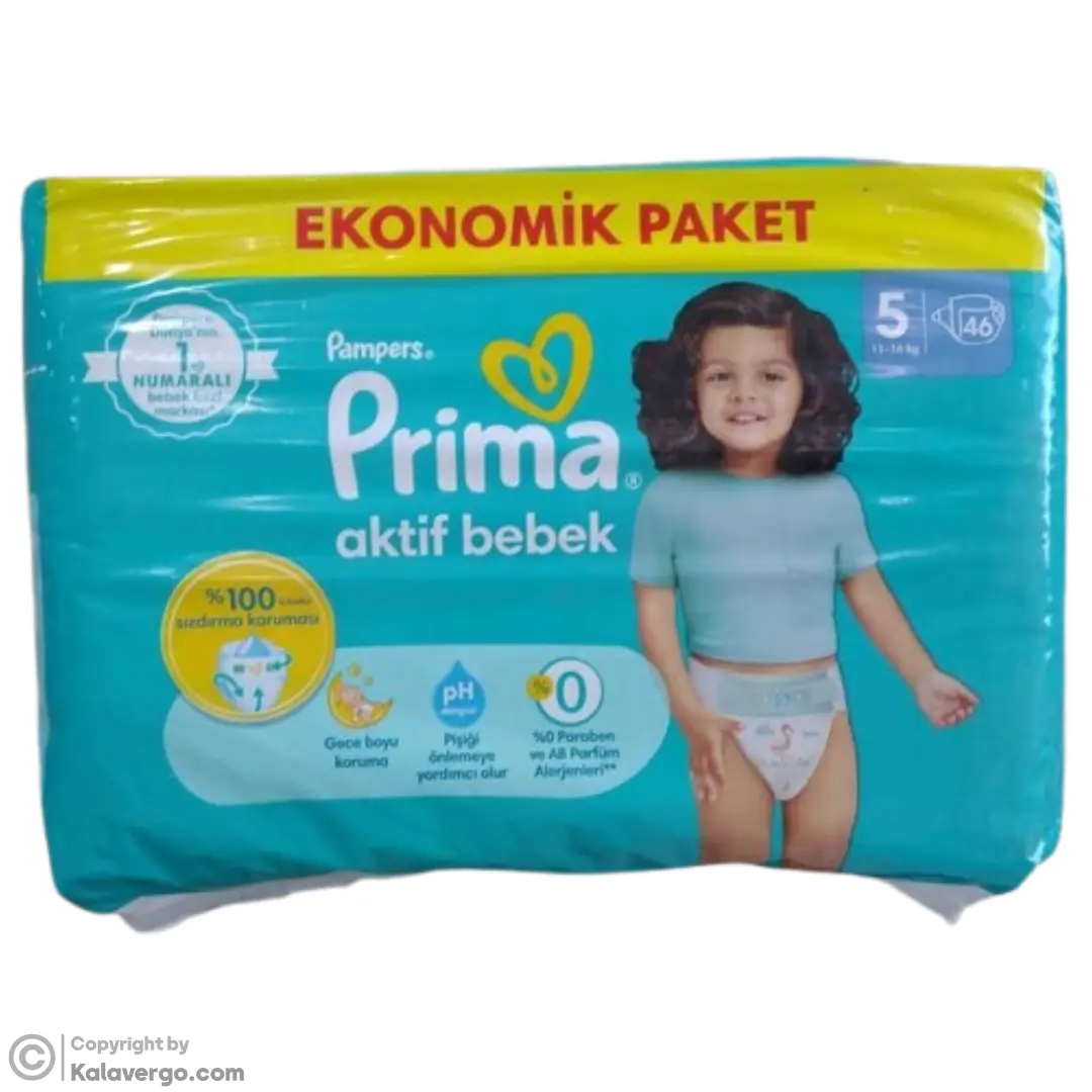 پوشک بچه پریما سایز 5 Prima Aktif Bebek بسته 46 عددی