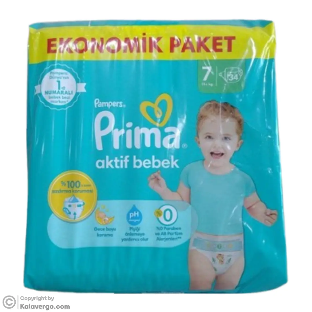 پوشک بچه پریما سایز 7 Prima Aktif Bebek بسته 34 عددی