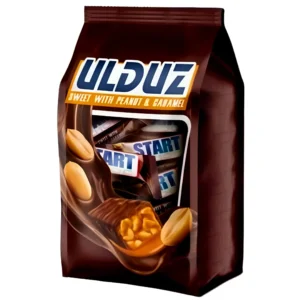 شکلات پذیرایی اولدوز کاراملی با مغز بادام زمینی Ulduz Sweet With Peanut & Caramel وزن 600 گرم