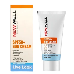 کرم ضد آفتاب بی رنگ SPF+50 نیوول مناسب انواع پوست NEWWELL حجم 50 میل