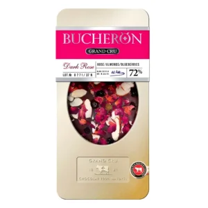 شکلات تلخ 72% بوچرون با طعم گلاب و زغال اخته و بادام Bucheron Grand Cru - Dark Rose وزن 100 گرم
