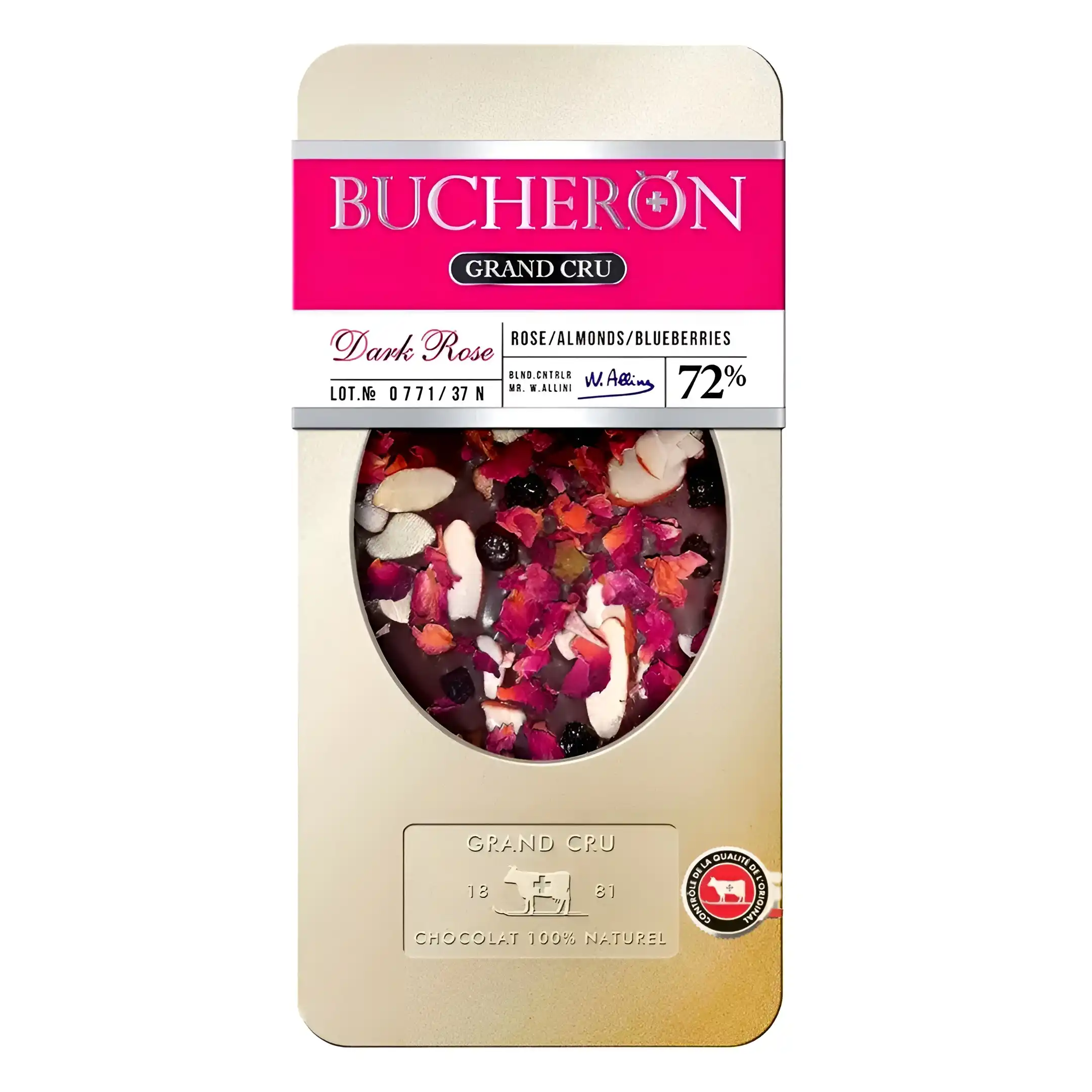 شکلات تلخ 72% بوچرون گلاب زغال اخته بادام...