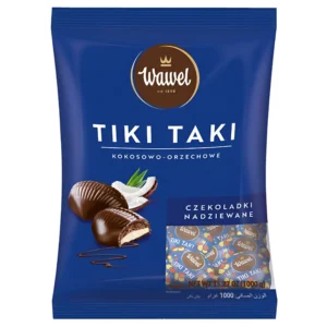 شکلات پذیرایی صدفی مغزدار واول با مغز نارگیل و روکش شکلات Wawel Tiki Taki وزن 1000 گرم