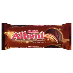 بیسکوییت شکلاتی آلبنی اولکر با مغز کرم کاراملی Ulker Albeni وزن 344 گرم