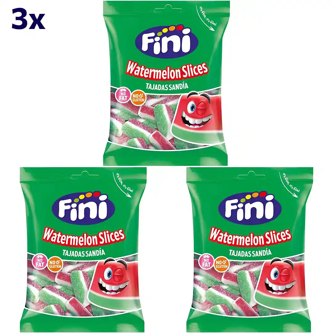 پاستیل هندوانه شکری فینی بدون گلوتن و چربی Fini Watermelon Slices وزن 90 گرم 3 عددی