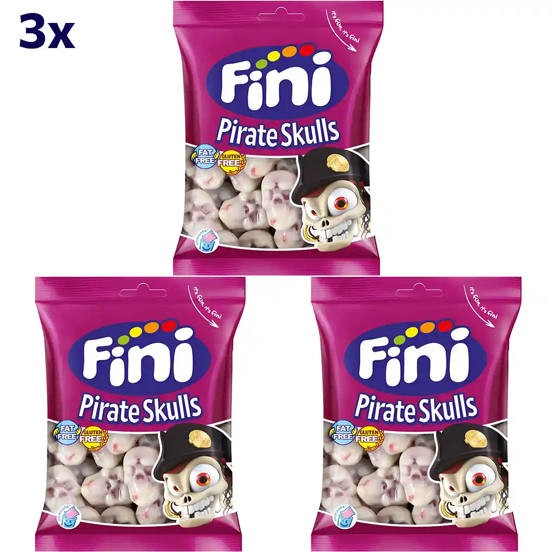 پاستیل فینی مدل جمجمه دزد دریایی Fini Pirate Skulls وزن 90 گرم 3 عددی