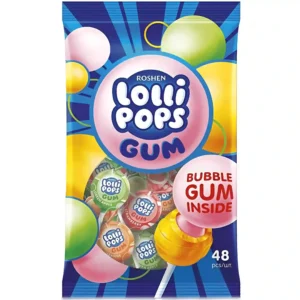 آبنبات چوبی آدامسی لالی پاپس روشن میکس میوه ای Roshen Lolli Pops Gum بسته 48 عددی وزن 920 گرم