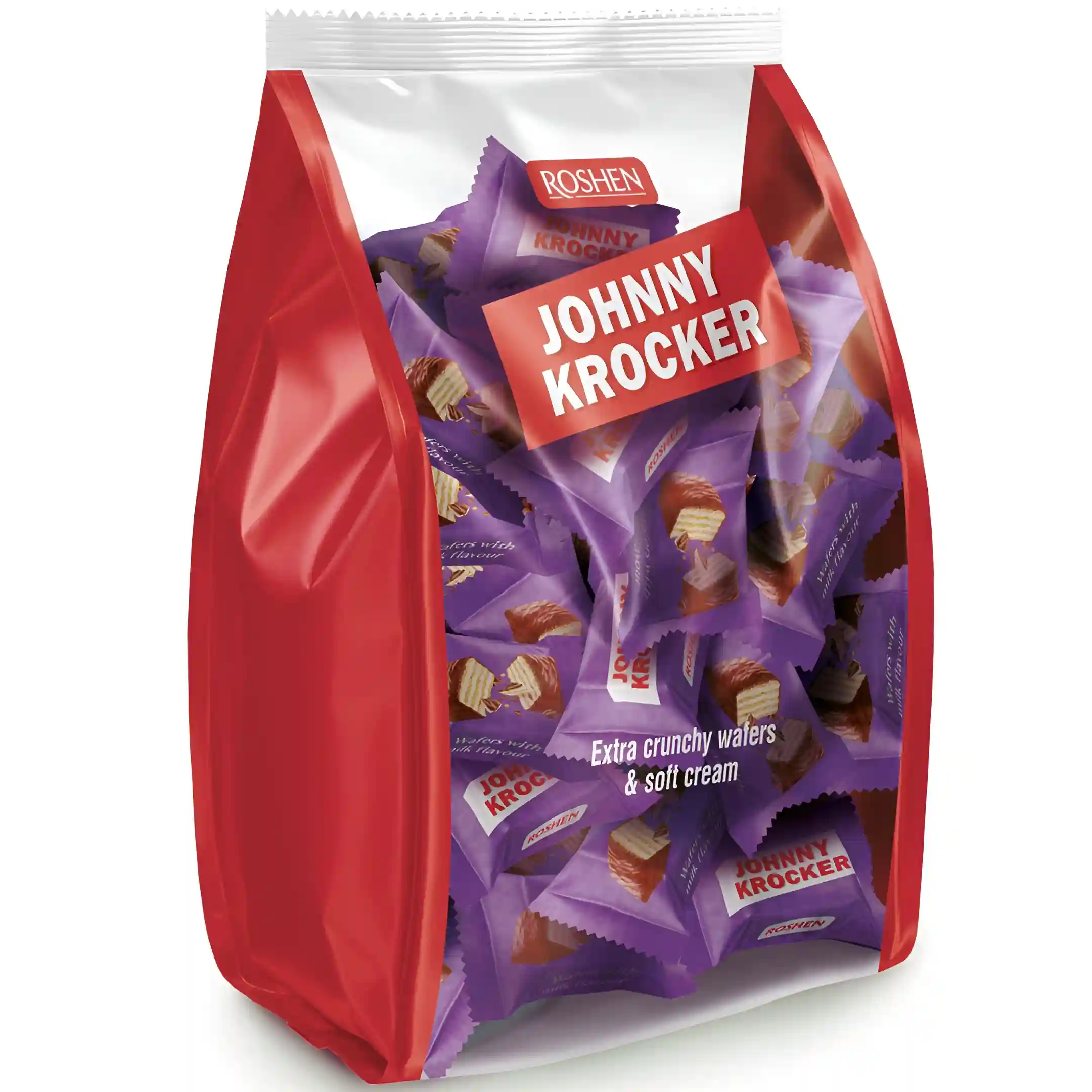 ویفر جانی کراکر روشن با کرم شکلات شیری Roshen Johnny Krocker بسته 1 کیلویی