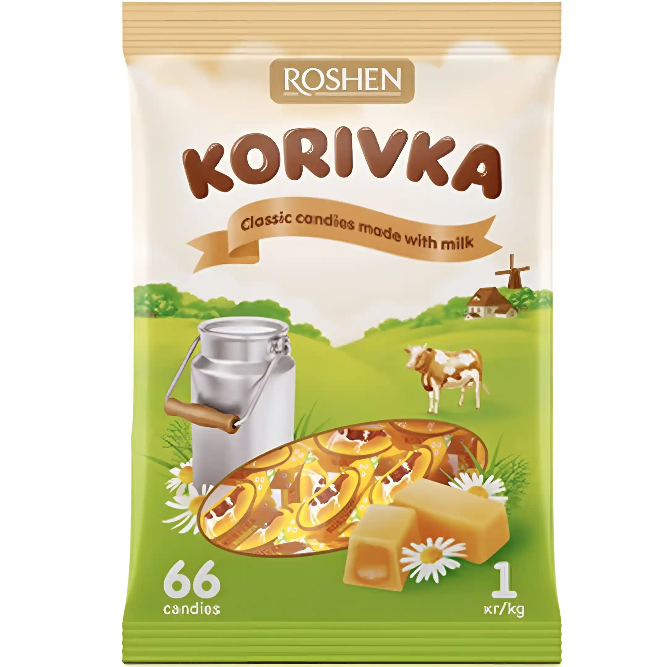 تافی کوریوکا روشن با کرم شکلات شیری Roshen Korivka بسته 1 کیلویی