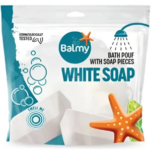 لیف و اسفنج حمام صابون سفید بالمی Balmy White Soap وزن 76 گرم