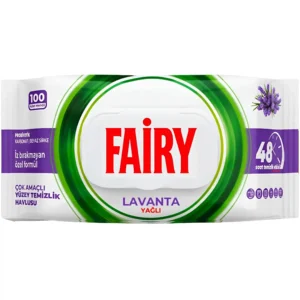 دستمال مرطوب چند منظوره سطوح فیری حاوی روغن اسطوخودوس Fairy Lavanta بسته 100 عددی