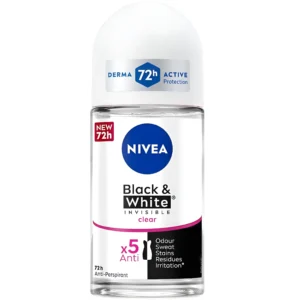 مام رولی ضدتعریق زنانه سیاه و سفید اینویزیبل نیوآ Nivea Black & White Invisible Clear حجم 50 میل