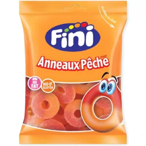 پاستیل حلقه های هلو شکری فینی بدون چربی و گلوتن Fini Anneaux Peche وزن 90 گرم