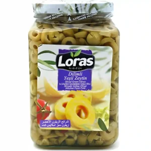 زیتون سبز حلقه شده ( اسلایس ) لوراس Loras Dilimli Yesil Zeytin وزن 1500 گرم