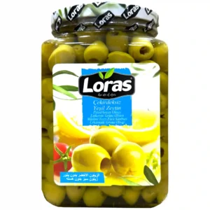 زیتون سبز درشت بدون هسته لوراس Loras Cekirdeksiz Yesil Zeytin وزن 2250 گرم