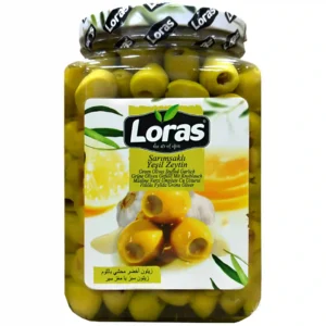 زیتون سبز با مغز سیر لوراس Loras Sarumsakli Yesil Zeytin وزن 1500 گرم
