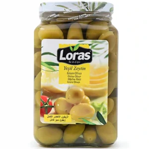 زیتون سبز هسته دار ( کامل ) لوراس Loras Yesil Zeytin وزن 1500 گرم