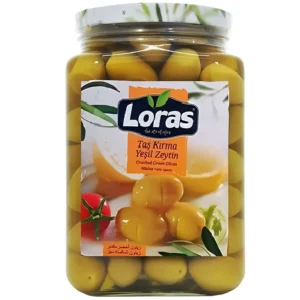 زیتون سبز شکسته لیمویی لوراس Loras Tas Kurma Yesil Zeytin وزن 1500 گرم