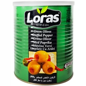 زیتون سبز با مغز فلفل لوراس Loras Biberli Yesil Zeytin وزن 2500 گرم
