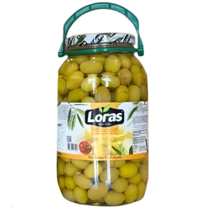 زیتون سبز شکسته لیمویی لوراس Loras Tas Kurma Yesil Zeytin وزن 3000 گرم