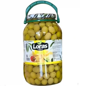 زیتون سبز هسته دار ( کامل ) لوراس Loras Yesil Zeytin وزن 3000 گرم