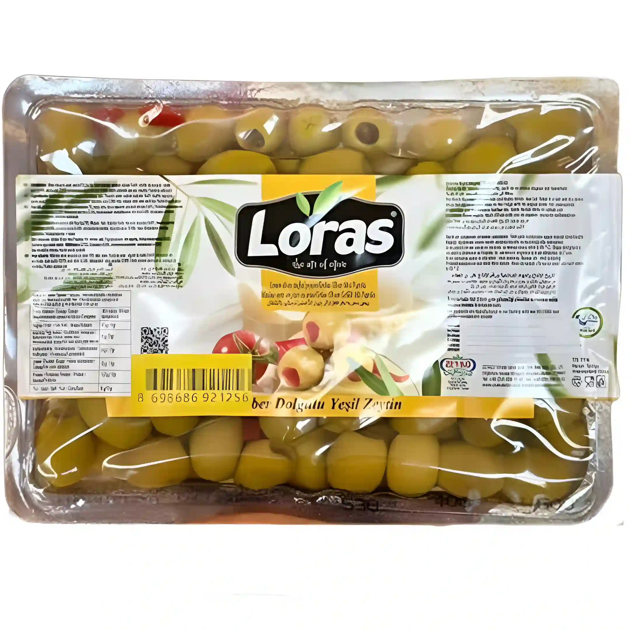 زیتون سبز با مغز فلفل وکیومی لوراس Loras...