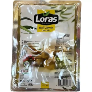 زیتون سبز هسته دار ( کامل ) وکیومی لوراس Loras Yesil Zeytin وزن 400 گرم