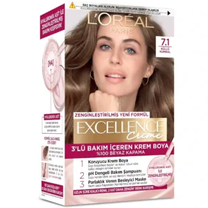رنگ موی زنانه شماره 7.1 لورئال اکسلنس L'Oréal Excellence 7.1 Kullu Kumral | بلوند تیره با ته‌رنگ خاکستری