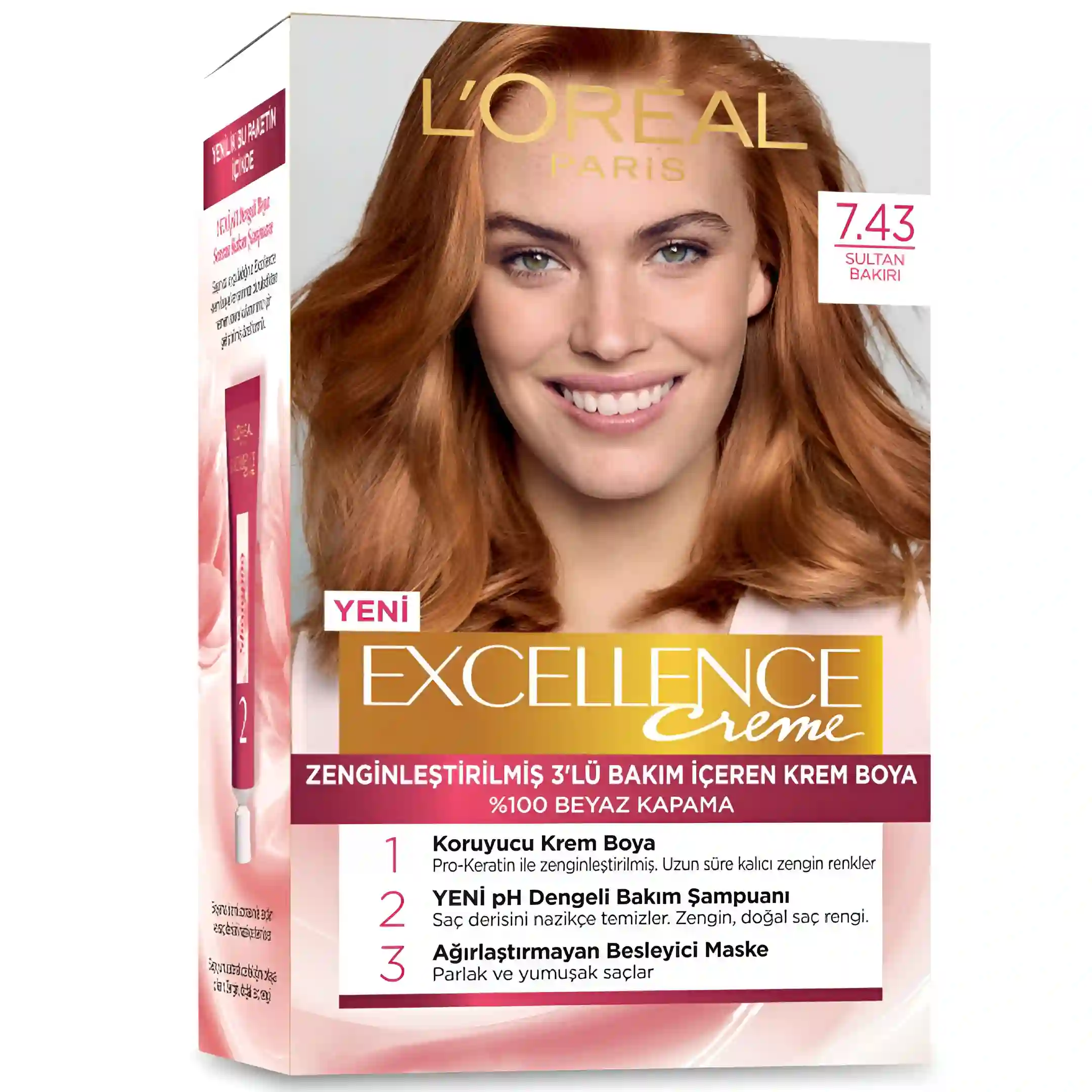 رنگ موی زنانه شماره 7.43 لورئال اکسلنس L'Oréal Excellence 7.43 Sultan Bakiri | بلوند تیره با تهرنگ مسی و طلایی