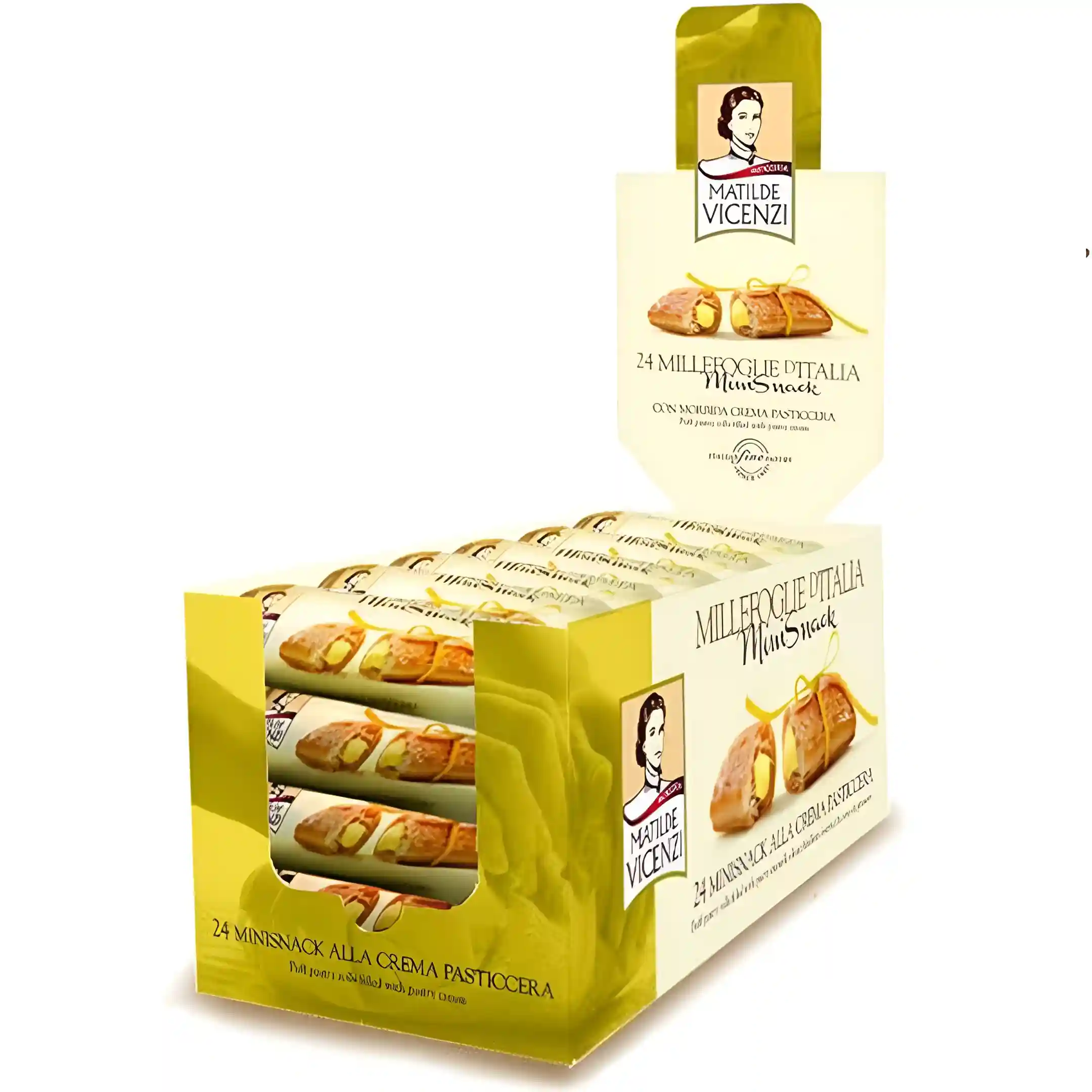 شیرینی پفی مغزدار ویچنزی با مغز کرم وانیلی Vicenzi Milliefoglie بسته 24 عددی