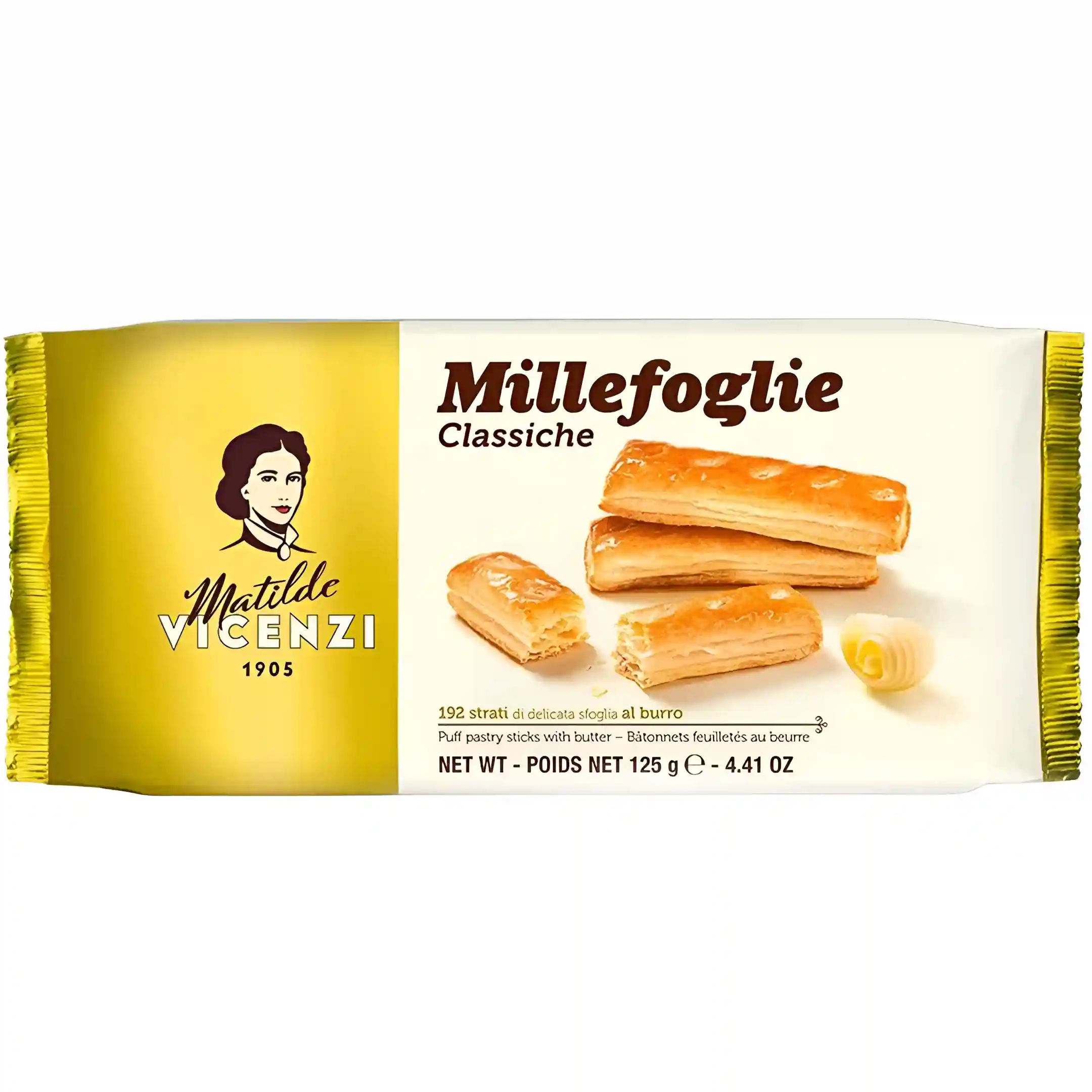شیرینی پفی مغزدار میله فولیه ویچنزی با کرم کره ای Vicenzi Millefoglie وزن 125 گرم
