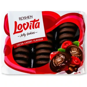 بیسکویت لاویتا روشن با لایه ژله کاکائو گیلاس و روکش شکلاتی Roshen Lovita Cocoa-Cherry وزن 420 گرم