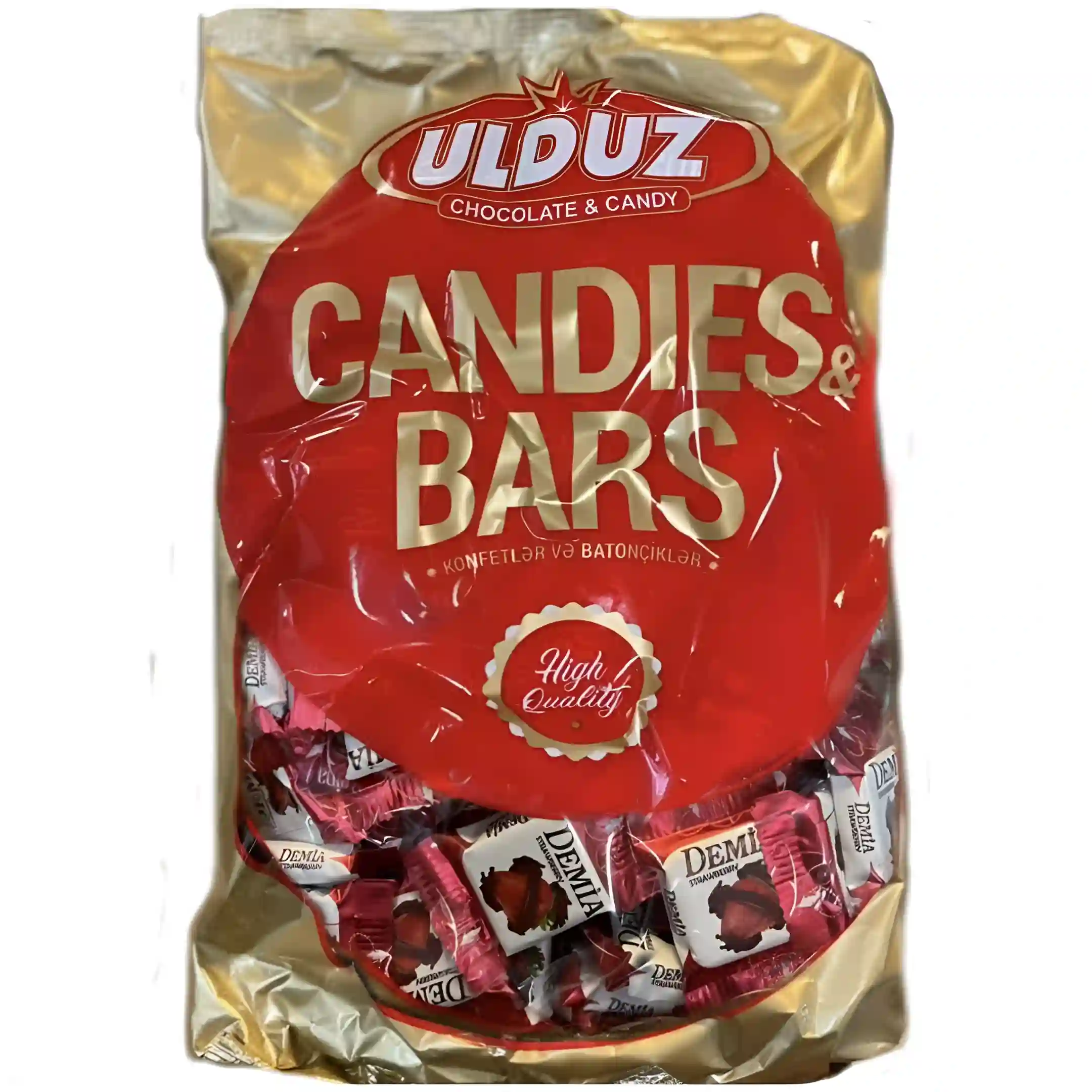شکلات پذیرایی مغزدار اولدوز دمیا با کرم توت فرنگی Ulduz Demia بسته 1 کیلویی