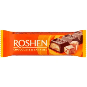 شکلات بار شیری روشن با مغز کرم کارامل Roshen Chocolate & Caramel وزن ۲۹ گرم بسته 30 تایی
