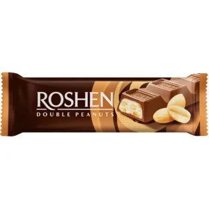 شکلات بار شیری روشن با مغز کرم و تکه‌های بادام زمینی Roshen Double Peanuts وزن ۲۹ گرم بسته 30 تایی