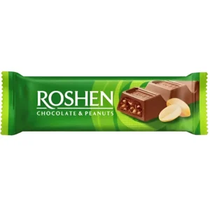 شکلات بار شیری روشن با مغز بادام زمینی Roshen Chocolate & Peanuts وزن ۲۹ گرم بسته 30 تایی