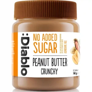 کره بادام زمینی دیابلو با تکه‌های بادام زمینی بدون شکر افزوده Diablo Peanut Butter Crunchy وزن 340 گرم