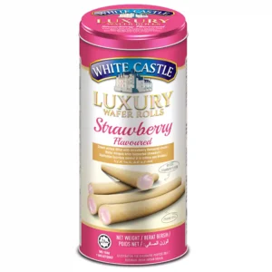 ویفر رولی وايت کستل با کرم توت فرنگی White Castle Strawberry وزن 300 گرم