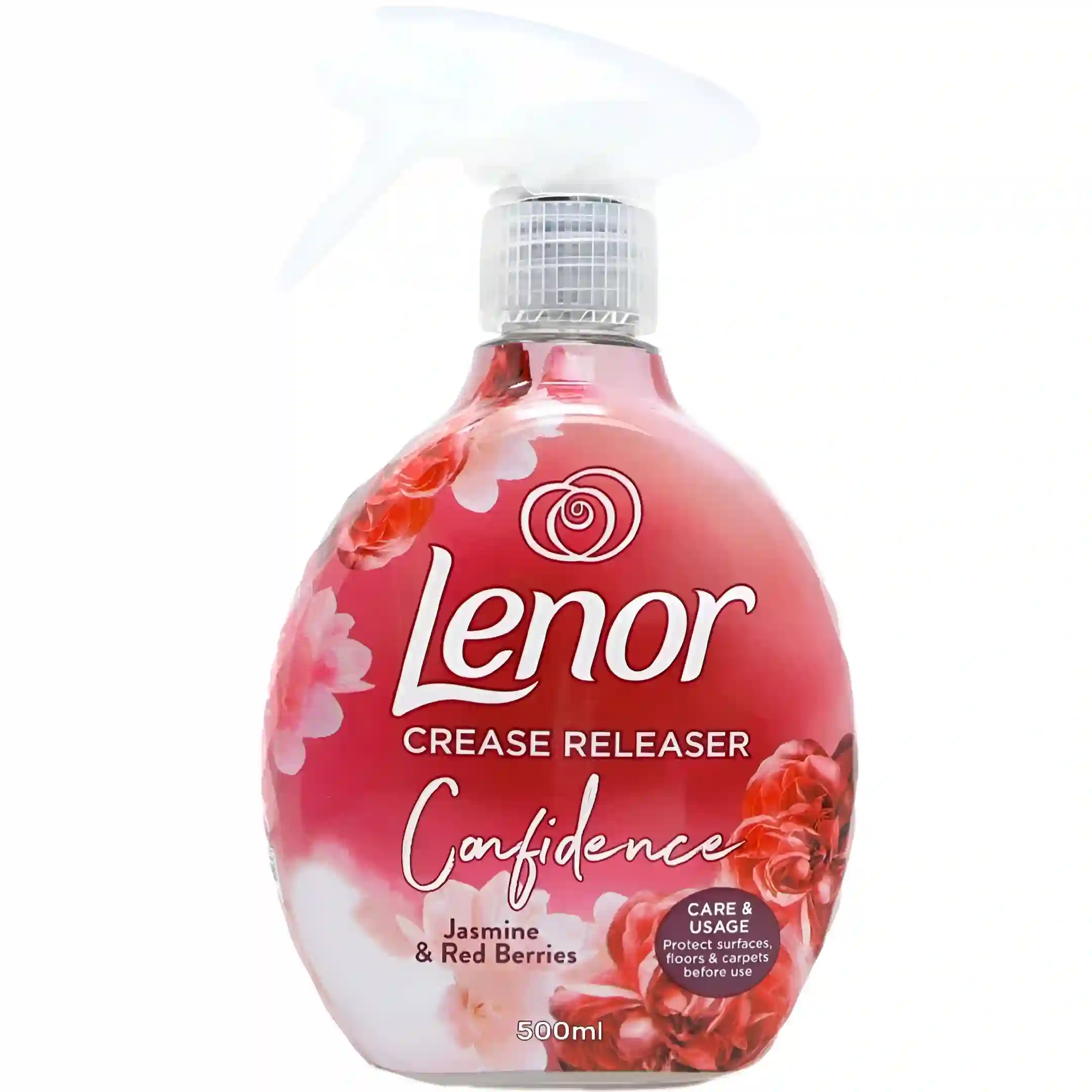اسپری ضدچروک و خوشبو کننده لباس لنور با رایحه یاس و توت قرمز Lenor Jasmine & Red Berries حجم 500 میل