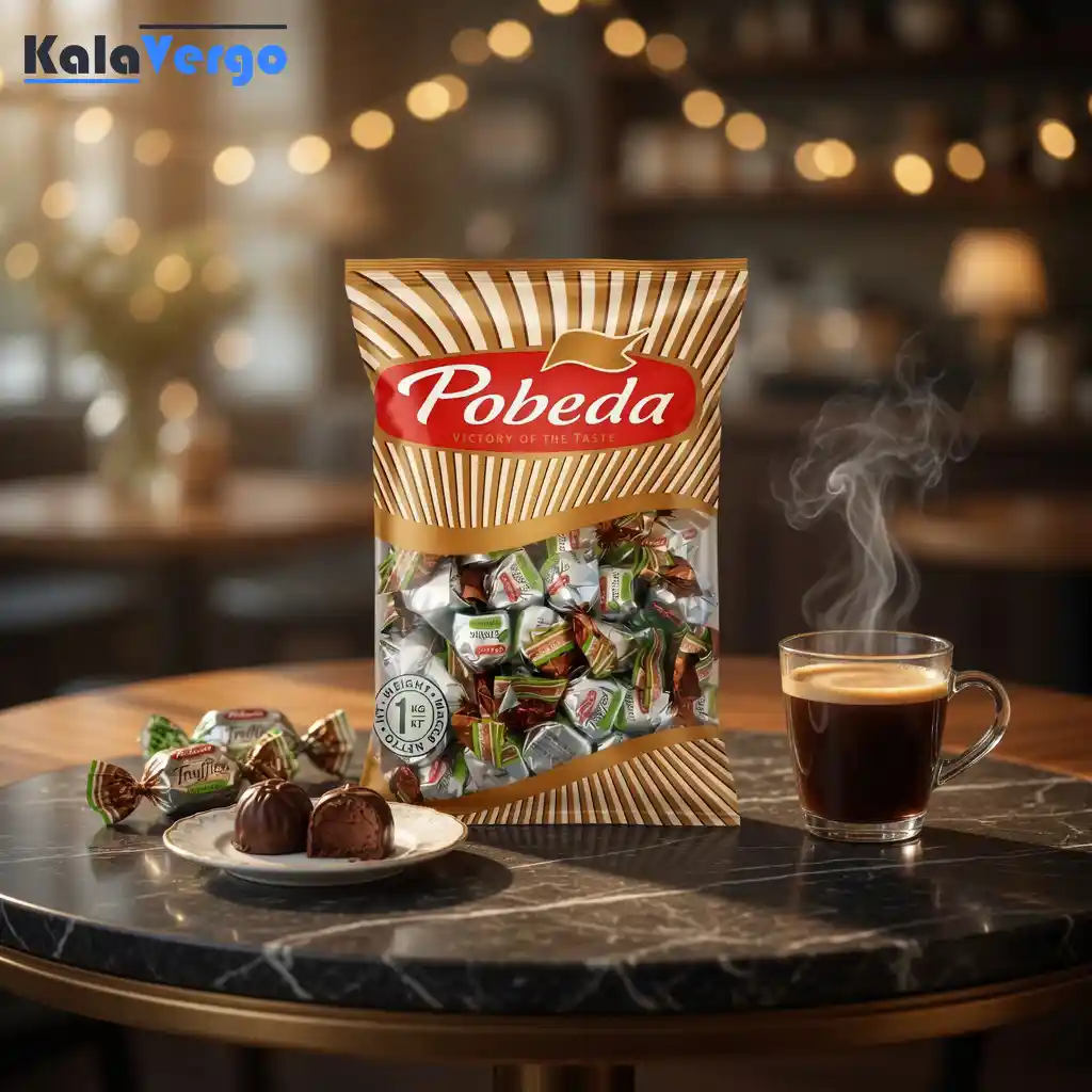 شکلات ترافل بدون قند تلخ پوبدا با استویا بسته فله‌ای 1 کیلویی