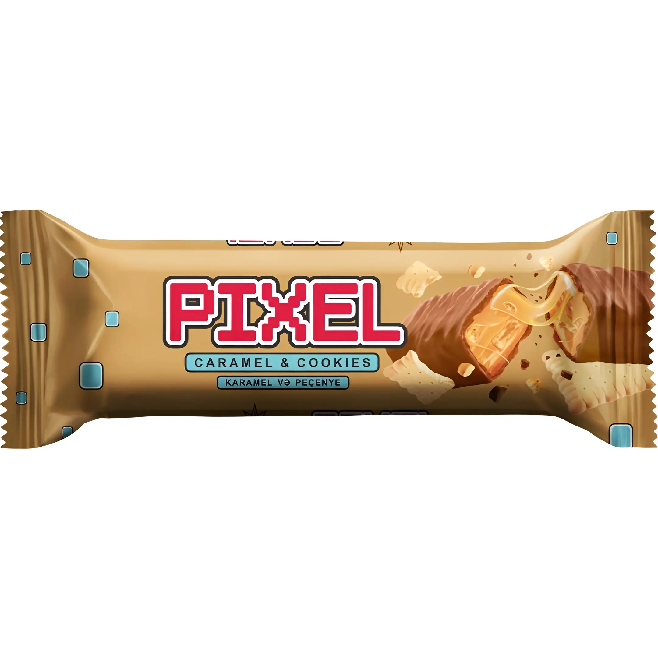 شکلات پذیرایی اولدوز پیکسل مغزدار با کرم کارامل و بیسکویت Ulduz Pixel Caramel بسته 1 کیلویی