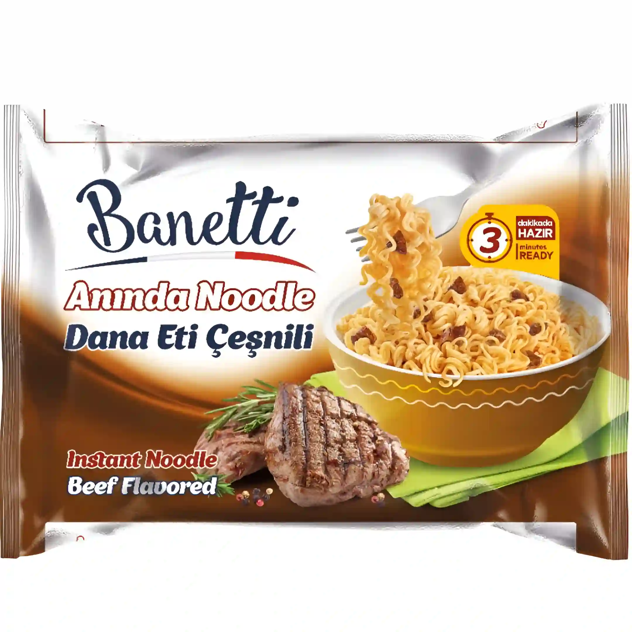 نودل آماده بانتی Banetti با طعم گوشت وزن 75 گرم