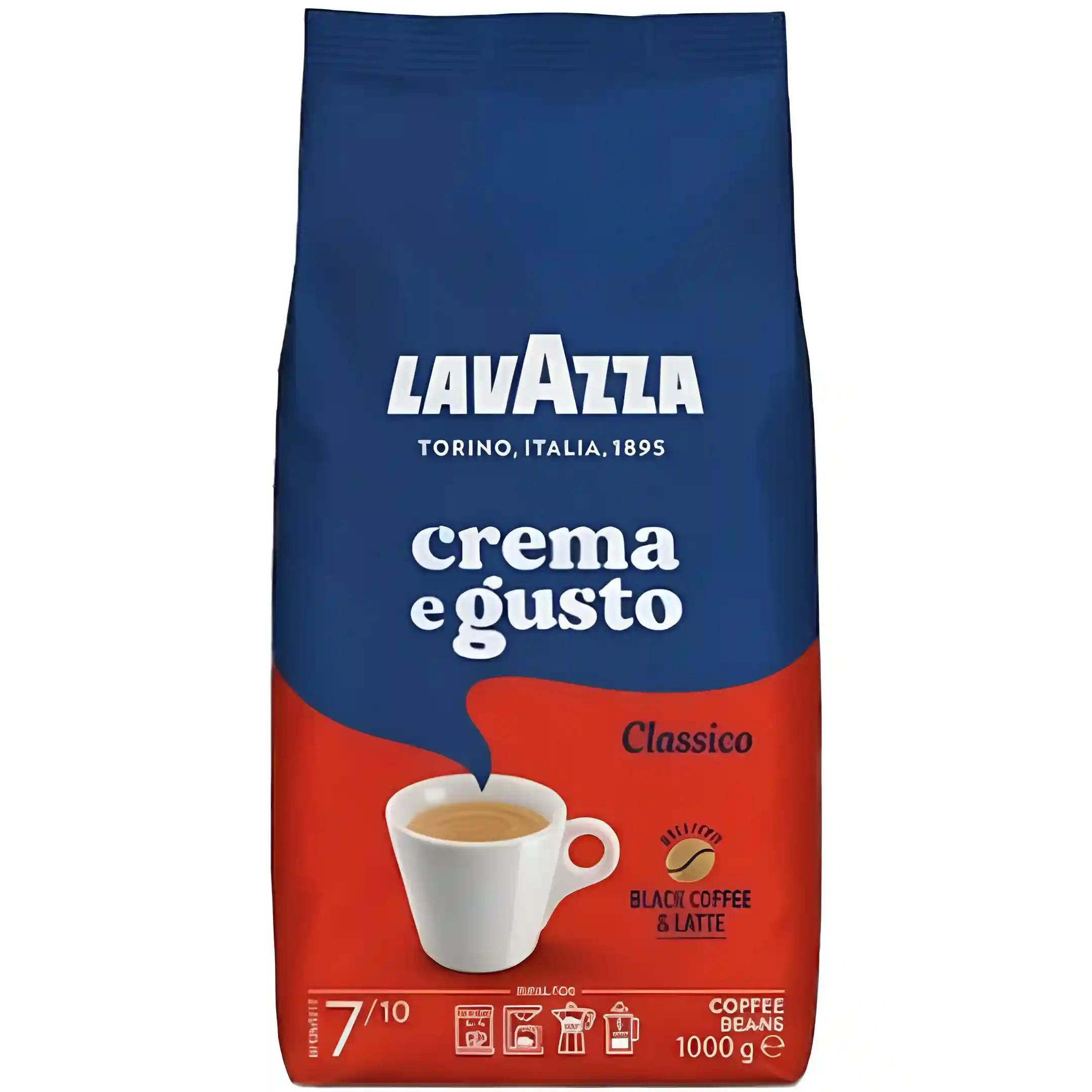 دانه قهوه لاوازا مدل کرما اِ گاستو کلاسیکو lavazza Crema e gusto Classico بسته 1 کیلویی