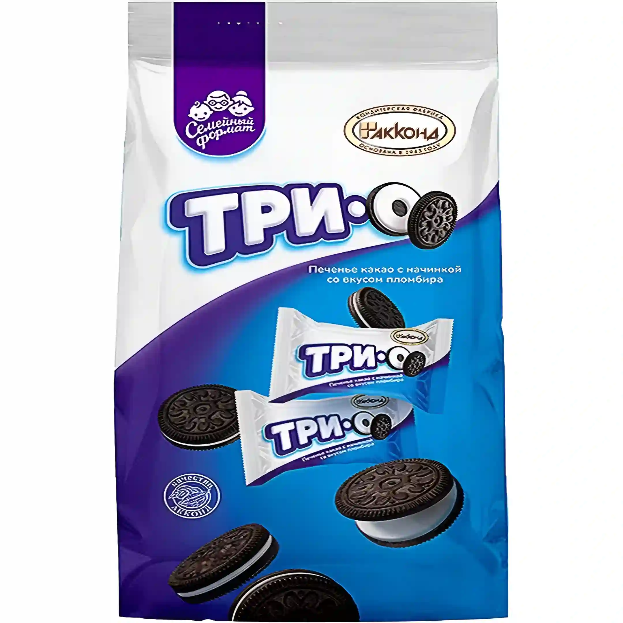 بیسکوییت تریو آکوند کاکائو با مغزی با طعم بستنی Akkond ТРИО وزن ۴۶۰ گرم