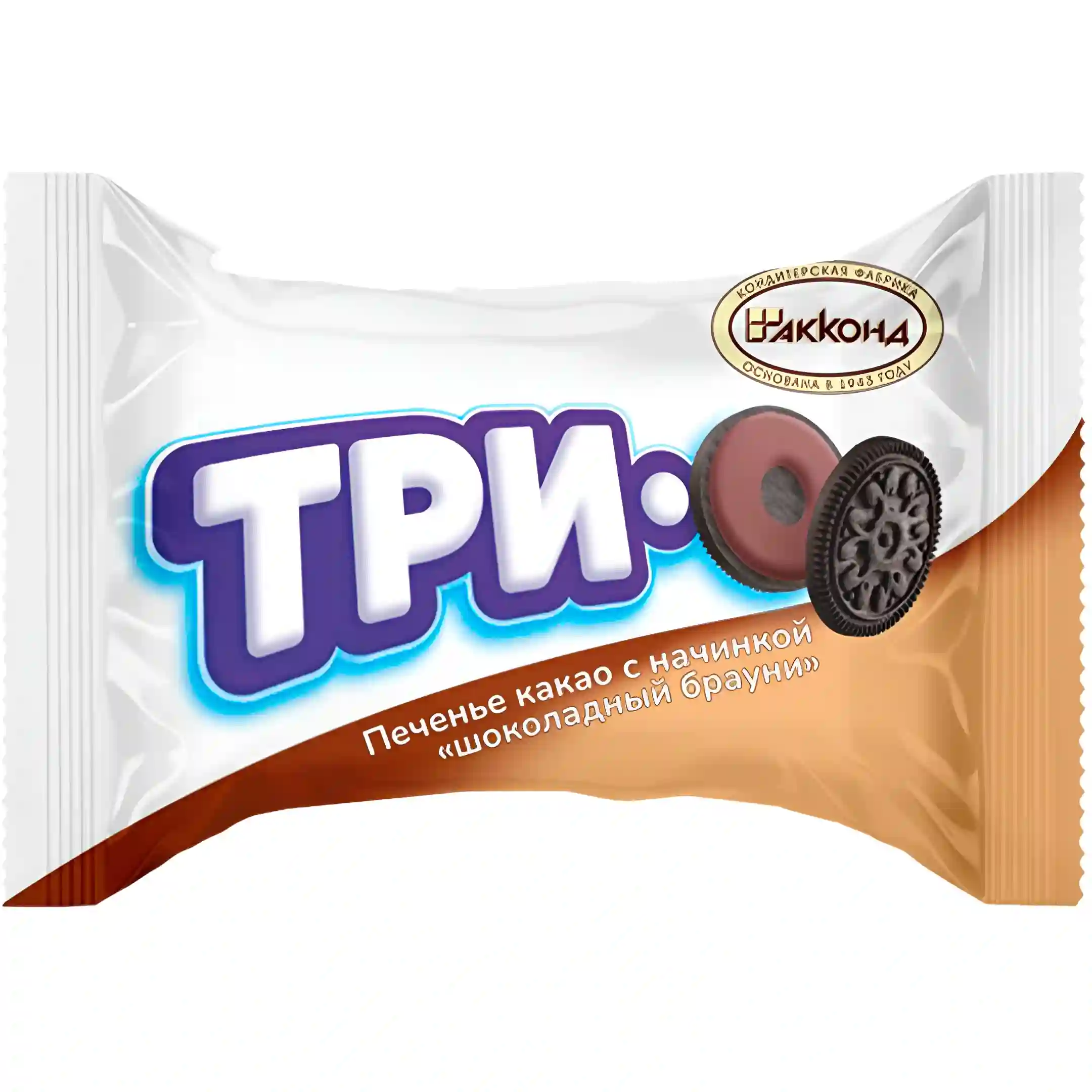 بیسکوییت تریو آکوند کاکائو با مغزی با طعم براونی شکلاتی Akkond ТРИО بسته 500 گرمی