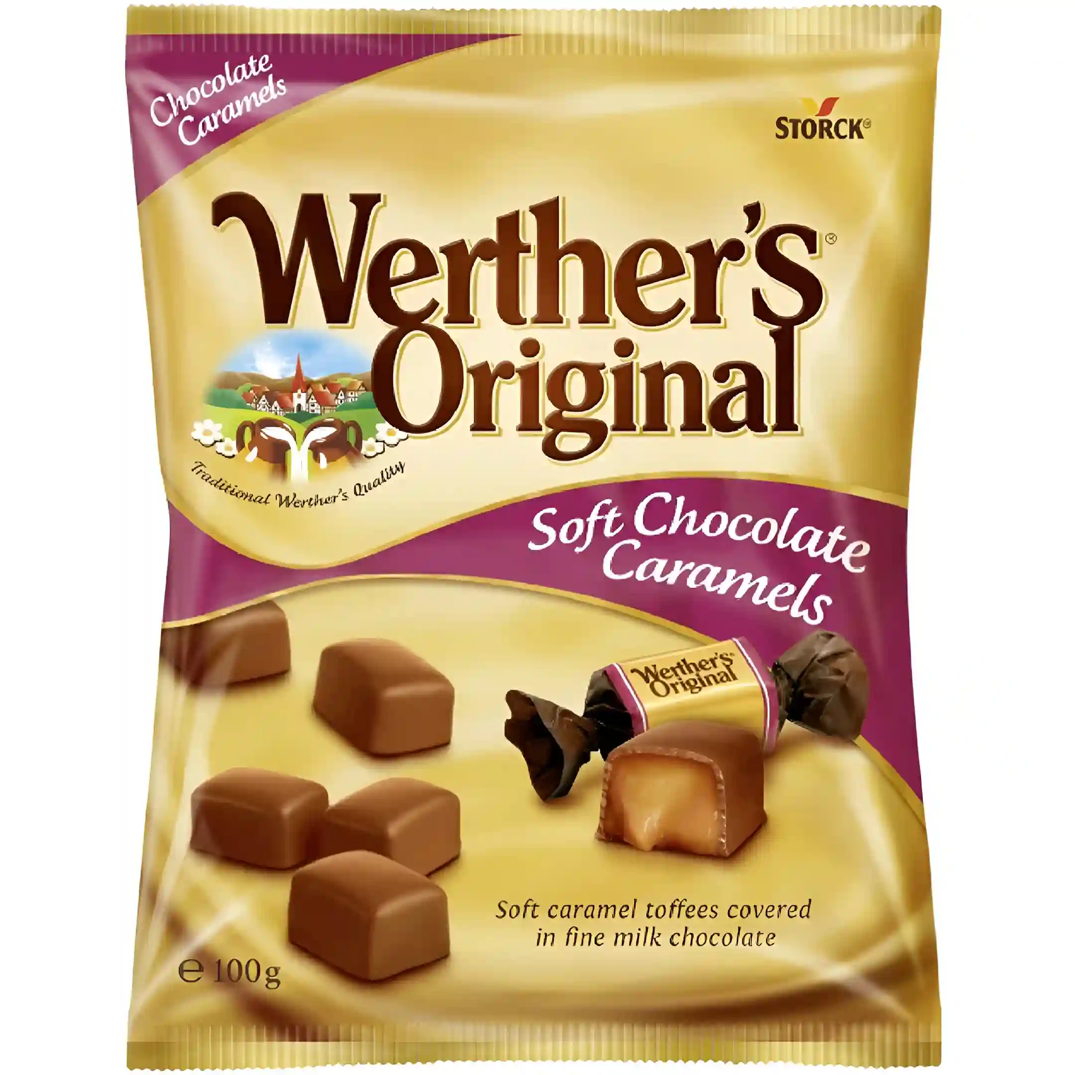 شکلات تافی وردرز اورجینال با مغز کرم کارامل Werther’s Original Soft Chocolate Caramels بسته 100 گرمی