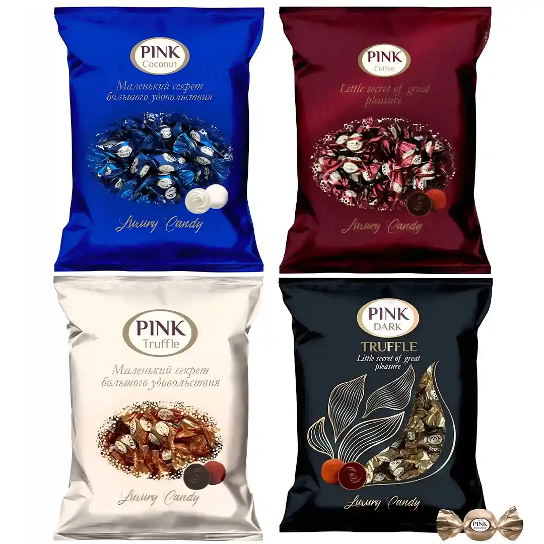 پک میکس شکلات های ترافل پینک Pink Truffle با طعم های تلخ،شکلاتی،قهوه،نارگیلی بسته 1 کیلویی