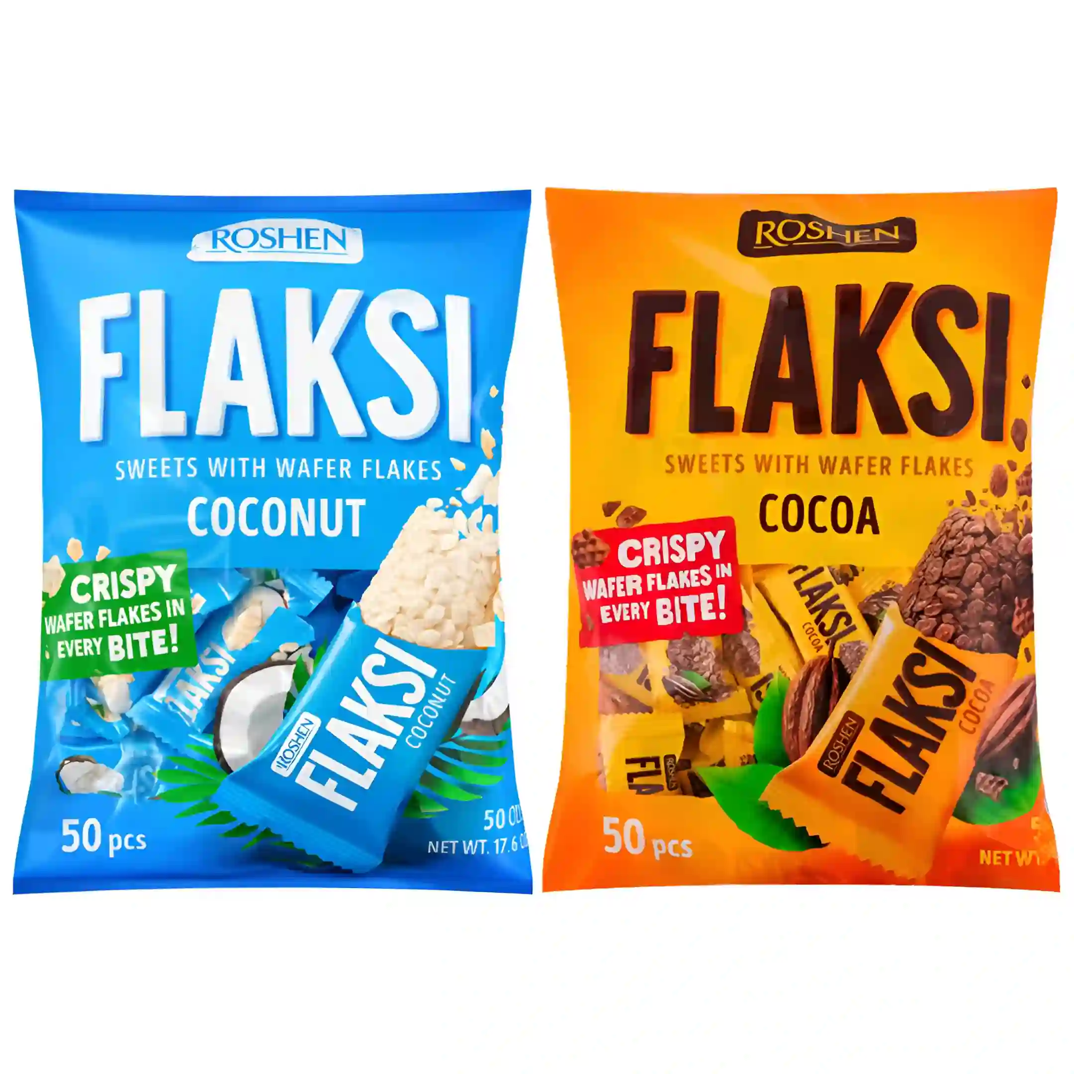 پک میکس غلات های فلکسی روشن Roshen Flaksi با طعم های کاکائویی،نارگیلی بسته 500 گرمی